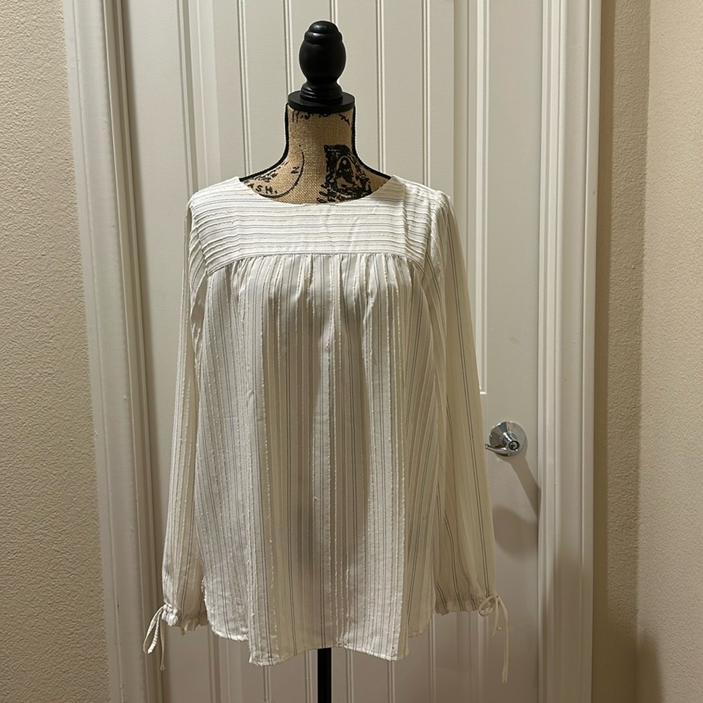 Loft cream blouse with black pinstrip